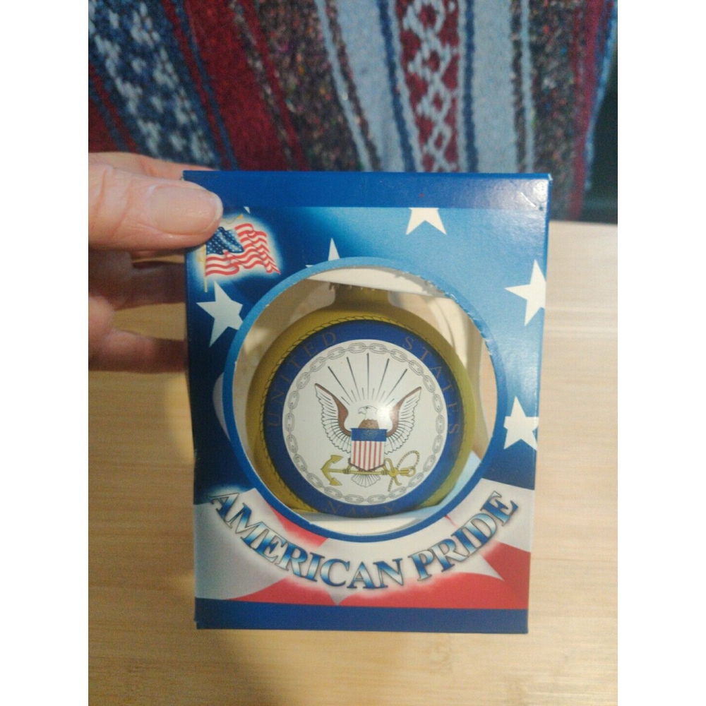 American Pride United Stated Navy Glass Ornament Round Krebs Gold Blue